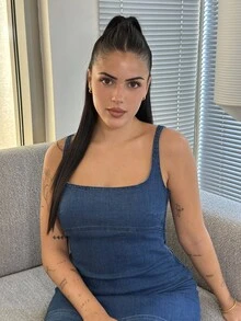 Lucia Bellido 海滩度假 夏季文艺复兴博览会 乡村音乐会 千禧年毕业典礼 外出音乐节 机场装 复活节波西米亚风女装蓝色牛仔装 夏季上衣 夏季母亲节毕业装 牛仔连衣裙 - 深色水洗藍 - 查看 5
