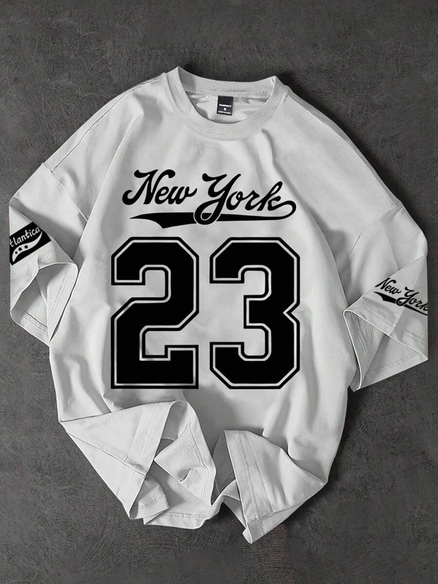 GENIUS ODE 男士休闲字母印花圆领短袖T恤，夏季 - 白色 - 查看 1