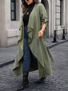 EMERY ROSE Abrigo largo tipo trinchera verde talla grande para mujer con cinturón y bolsillos, para otoño