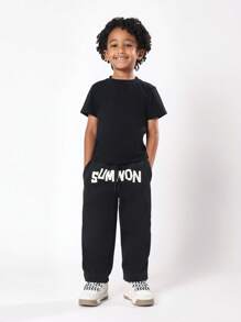 SUMWON Quần nỉ thể thao thoải mái cho trẻ em Quần kiểu quần chạy bộ mùa đông thu đông thường ngày cạp chun có dây rút Túi quần áo thể thao cho trẻ em - màu đen - Xem 3