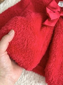 SHEIN Baby Girls' Autumn/Winter Warm Fleece Cardigan With Bow, Versatile And Elegant, Suitable For Outings Fall - Red - View 7