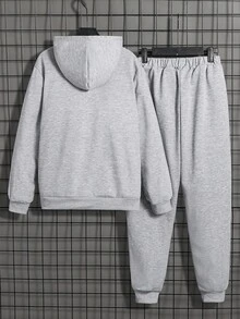 2pcs Teenage Boys' Personalized Graphic Print Hoodie Sweatshirt And Comfortable Casual Slim Fit Pants Set, Suitable For School, Daily Wear, Autumn/Winter Fall