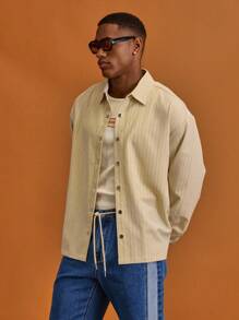 Musero Chemise à manches longues à rayures fines avec boutons pour hommes, idéale pour le printemps et l'été, parfaite pour les vacances - Multicolore - Voir 4