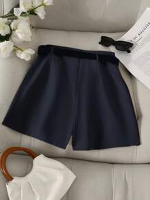 Franclia Casual Commuter Fashion Asymmetric Hem Skirt Pants, Women's Multi-Functional Single Piece Shorts, Waist Belt-Free Matching Single Piece Skirt Pants - Navy Blue - View 2