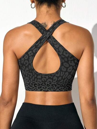 Gameset Sport Women Leopard Print Zipper Front Sports Bra, Everyday Wear view 2