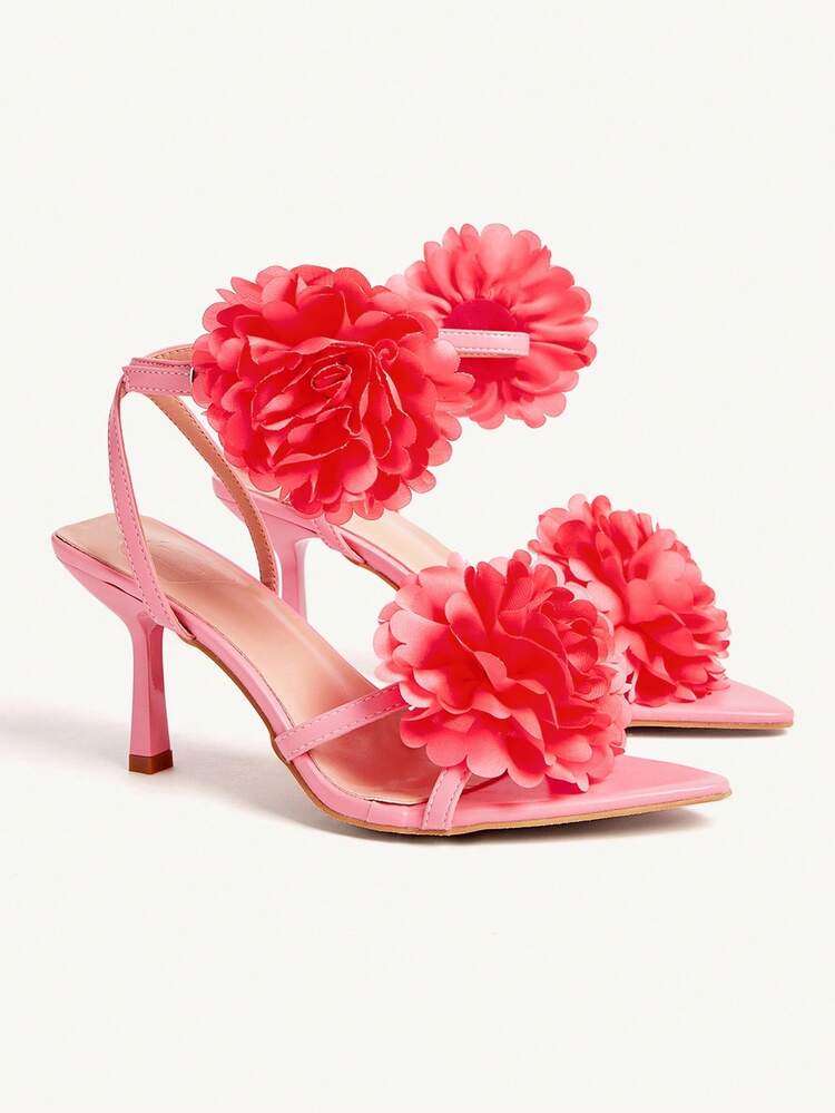 CUCCOO CHICEST Women's Pointed Toe Floral Criss-Cross Strap High Heel Sandals, Elegant Sweet Romantic Sexy Fashion Personalized, Pink/Red Faux Leather, Suitable For Dress, Afternoon Tea, Date, Party, Holiday, Beach, Banquet, Music Festival, Bar, Halloween, Christmas, Thanksgiving, Birthday, Valentine's Day