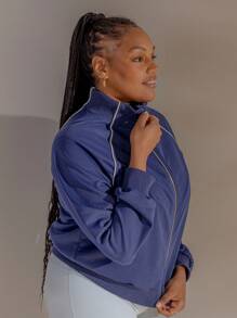 Aralina Plus Curve Leisurewear Fall Winter Y2K Stockholm Style Streetwear Zip Through Pipping Sweat Gym Top Airport Autumn - Blue - View 3