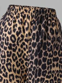Tween Girls Leopard Print Bow Letter Graphic Loose Short Sleeve Top And Straight Leg Pants 2 Piece Set - Black - View 6