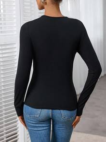 INAWLY Set 2 Potong Kaos Lengan Panjang Polos Kasual Wanita, Pakaian Musim Gugur untuk Wanita - MultiWarna - View 2