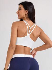 Easithlete 女士户外健身、跑步、锻炼、瑜伽运动文胸 - 白色 - 查看 2