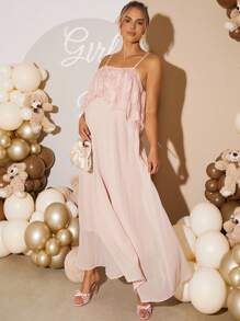 Loomaby 孕妇纯色简约休闲无袖连衣裙 - 粉色 - 查看 6