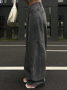 DAZY 女式宽松休闲灰色牛仔裤 - 灰色 - 查看 4