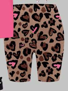 SHEIN Leap Crew 2 件套青少年女孩休闲简约短袖宽松 T 恤和紧身裤套装，适合夏季 - 彩色 - 查看 5