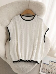 CosyJoli Áo len cổ tròn không tay màu tương phản cỡ lớn dành cho nữ Áo len đen trắng Áo len Áo len Áo len nữ Áo len trắng Áo trắng và đen cho mùa thu/đông - Màu be - Xem 1