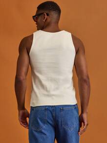 Musero Ribbed Central Branded Patch Tank Top Vests Summer Spring Vacation Holiday - White - View 2