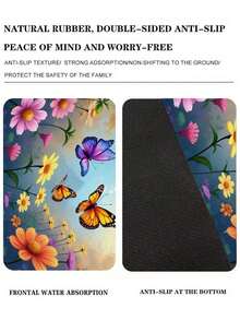 1pc Super Absorbent Diatomite Bathroom Mat, Non-Slip, Quick Drying Rug, Gorgeous Dreamy Flowers And Butterflies Non-Slip Absorbent Bathroom Mat, Soft Diatom Mud And Rubber Backing, Easy To Clean Quick Drying Bathroom, With Bright Floral Butterfly Design, Suitable For Bathroom Living Room Laundry Room Home Decoration, Bathroom Bath Mat, Easy To Clean Material - Multicolor - View 6