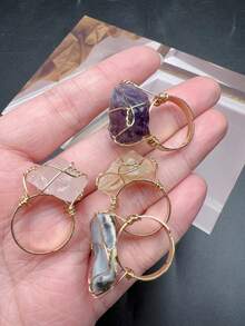 SHEIN Basic living 1pc Natural Crystal Rough Raw Ring Healing Gemston Statement Copper Wire Wrapped Asymmetric Crystal Gemstone Adjustable Adjustable Rings Jewelry For Women Girls Best Gifts Birthday Graduation