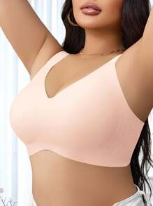 NudeFit Sujetador sin costuras para mujer de talla grande con tiras de gel, apoyo suave y inalámbrico con copa con molde - Rosa coral - Ver 7