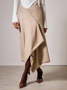 COSMINA Fashionable Commuter Solid Color Wrap Asymmetric Hem Knit Skirt In Fall/Winter