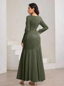 Veilorie 女士优雅纯色连衣裙，适合派对 - 軍綠色 - 查看 6