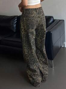 DAZY Women's Fashion Leopard Print Straight Leg Jeans - Brown - View 4