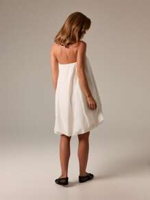 AiiRZ 泡泡中长抹胸连衣裙度假晚会宽松露肩夏季度假海滩婚礼宾客侧袋褶皱下摆派对 - 白色 - 查看 3