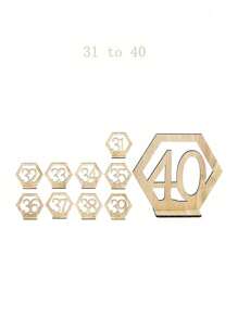 SHEIN 1 Set (10 Piezas) Señal de número de mesa para decoración de boda y fiesta, soporte de memo de madera para decoración de mesa de boda, fiesta de cumpleaños y evento, suministros de decoración de mesa, placa de número de mesa hexagonal hueca, cartel de número de mesa para bar, cafetería y boda