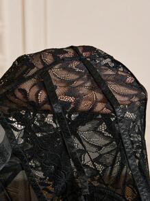 Zolique Sweetheart Neck Contrast Lace Bustier Bodysuit Fall Cloth For Women - Black - View 9