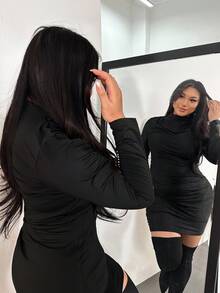 Firerie Elegantes figurbetontes Mini-Kleid in Wickeloptik für Mollige, geeignet für Valentinstag, Musikfestivals, Auftritte, Dates, formelle Abendessen, Galas, Hochzeiten, sexy, elegant, Büro, Urlaub, Strand, romantisch, Geburtstagsfeiern im Meerjungfrauenstil