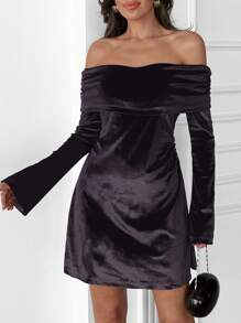 EURMUSE Women, Autum, Velvet, Short Dress, Regular Fit, Split, Medium Stretch - Black - View 3