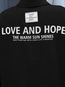 SHEIN Teen Girls' Textured Letter Print Shirt & Wide Leg Pants 2 Pieces Set, Early Autumn Transitional - Black - View 6