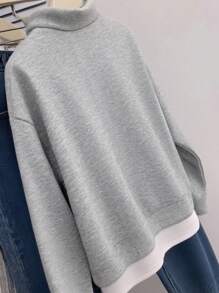 INAWLY Women Classic Solid Color Turndown Collar Loose Casual Sweatshirt Graduation,Back To School,Teacher, Pullover Fall - Grey - View 5