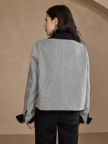 DAZY Chaqueta larga de mujer con bloques de color - Albaricoque - Ver 3