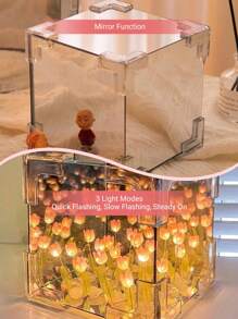 Teckwe 1 件手工 DIY 创意礼物，20 朵郁金香造型 DIY 迷你夜灯，3D 立体花卉氛围灯，优雅桌面装饰，可作夜灯使用，关灯后可作镜子使用，情人节送给女朋友的礼物 - 粉色 - 查看 5