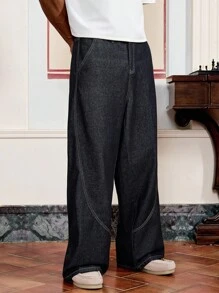 SWAVVY Vintage American Niche Design Washed Denim Wide Leg Jeans, Slimming & Versatile - Blue - View 6