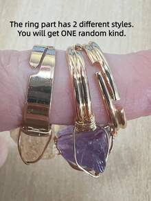 SHEIN Basic living 1pc Natural Crystal Rough Raw Ring Healing Gemston Statement Copper Wire Wrapped Asymmetric Crystal Gemstone Adjustable Adjustable Rings Jewelry For Women Girls Best Gifts Birthday Graduation