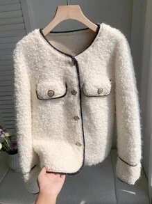 SHEIN EZwear Veste en sherpa à bordure bicolore polyvalente et pour femmes, automne/hiver