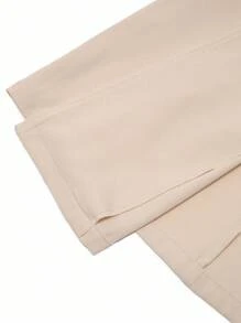 Heiryn Asymmetrical Pleated Vintage Double-Breasted Belted Slim Fit Korean Style Jacket In Fall/Winter - Khaki - View 7