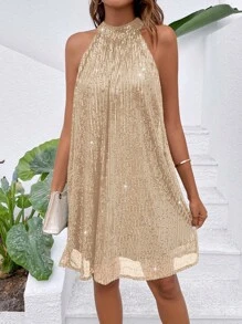 Breezaya Sleeveless Shiny Solid Color Minimalist Casual/Daily Dress