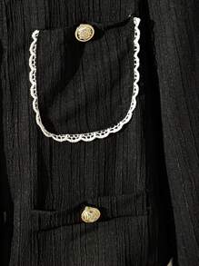 女童荷叶边下摆长袖纽扣设计夹克 - 黑與白 - 查看 5