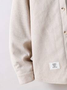 SHEIN Jaket Fleece Berkerudung Corduroy Kasual Dasar untuk Anak Laki-Laki Remaja, Modis untuk Musim Gugur/Musim Dingin - Khaki - View 4