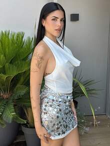 Lucia Bellido Women's Solid Color Scoop Neck Cropped Fitted Camisole,Rave Top - White - View 6