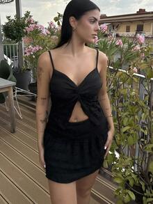 Lucia Bellido 2 Stücke Damen-Set mit Camisole-Top und A-Linien-Minirock mit Rüschenbesatz, Frühling/Sommer