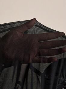 Zolique Bộ đồ liền thân có dây đeo spaghetti rỗng gợi cảm với chi tiết lưới bảng điều khiển - màu đen - Xem 7