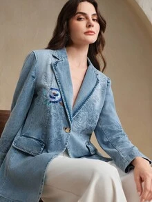 Anewsta Luxury Embroidered Beaded Denim Casual Blazer
