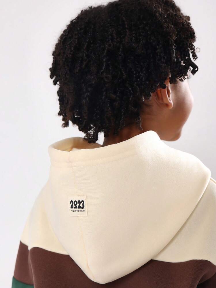 Color Block Pullover Hoodie With Centre Pocket