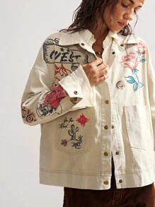 Bohemela 女士休闲纯色梭织轻薄长袖夹克西部风夹克女款印花夹克秋冬女款