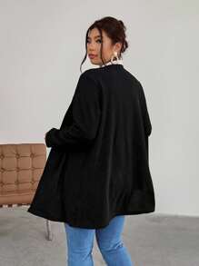 Firerie Áo khoác dài vừa phải cho nữ cỡ lớn, trang phục công sở tối giản, giản dị cho mùa thu - màu đen - Xem 2