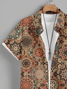 Manfinity Homme Carpet Retro Pattern Fashion Casual All-Over Print Men's Standard Fit Short Sleeve Polo Shirt - Multicolor - View 3