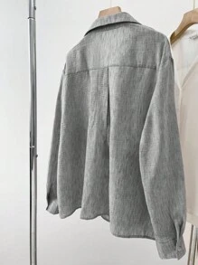 SHEIN 宽松舒适法式深V领超大休闲套头衫 - 灰色 - 查看 2